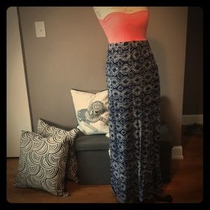 Coral and blue maxi dress